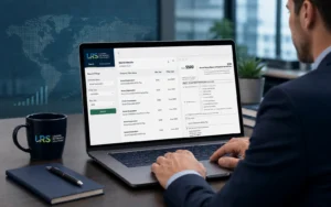 Business professional searching 2026 Form 5500 filings by company name on a laptop