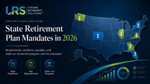 Map of the United States showing which states have mandatory retirement plans for employers in 2026