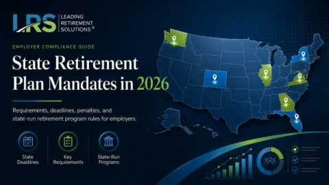 Map of the United States showing which states have mandatory retirement plans for employers in 2026